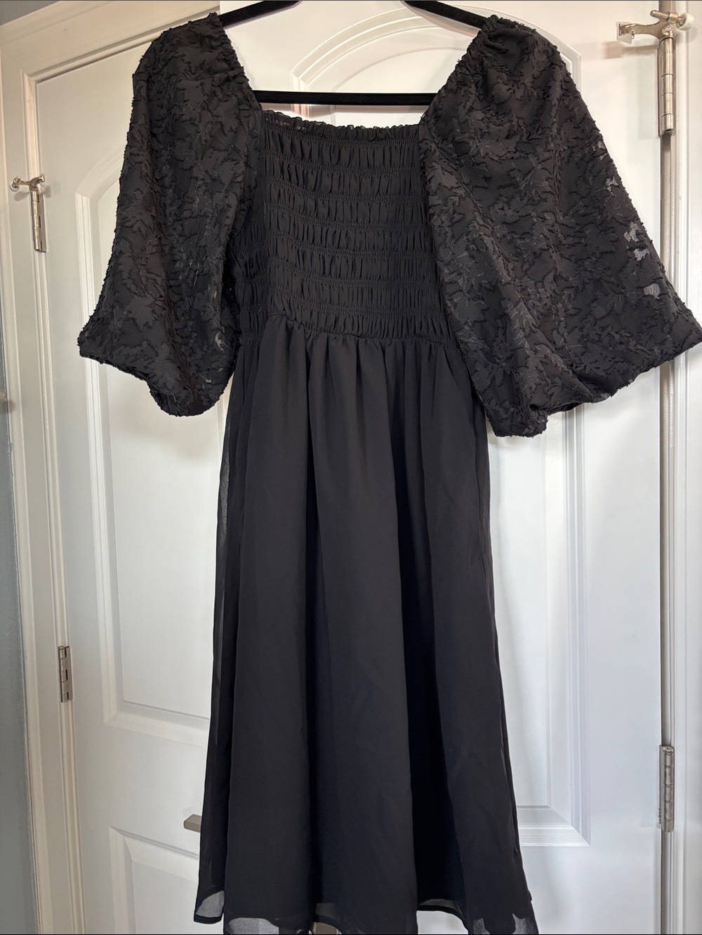 Black Puff-Sleeve Smocked small Midi Dress by Oh My Word Boutique